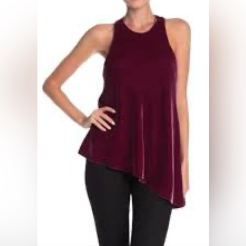 Women's Sinq A Sept Velvet Berry Dylan Top Asymmetric Drape Race Back New no tag